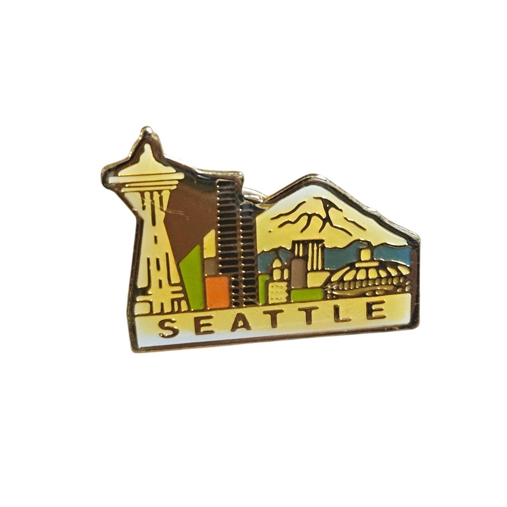 Seattle Washington Vintage Enamel‎ Souvenir Pin Collectible 1990s Gold